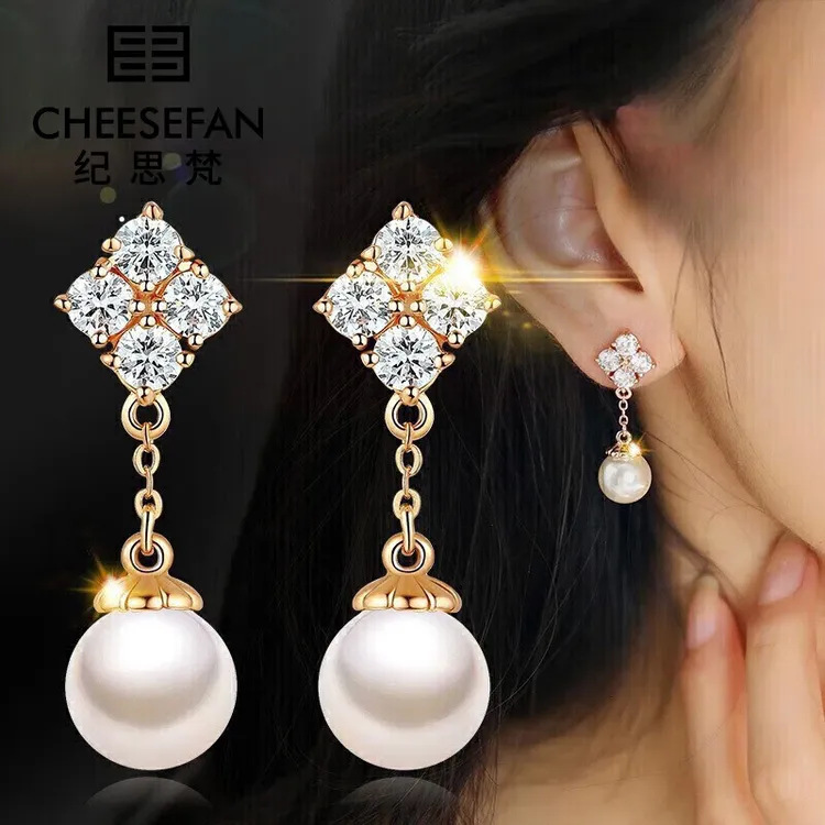 纪思梵轻奢四叶草珍珠耳钉女感气质个性耳坠情人节生商品图