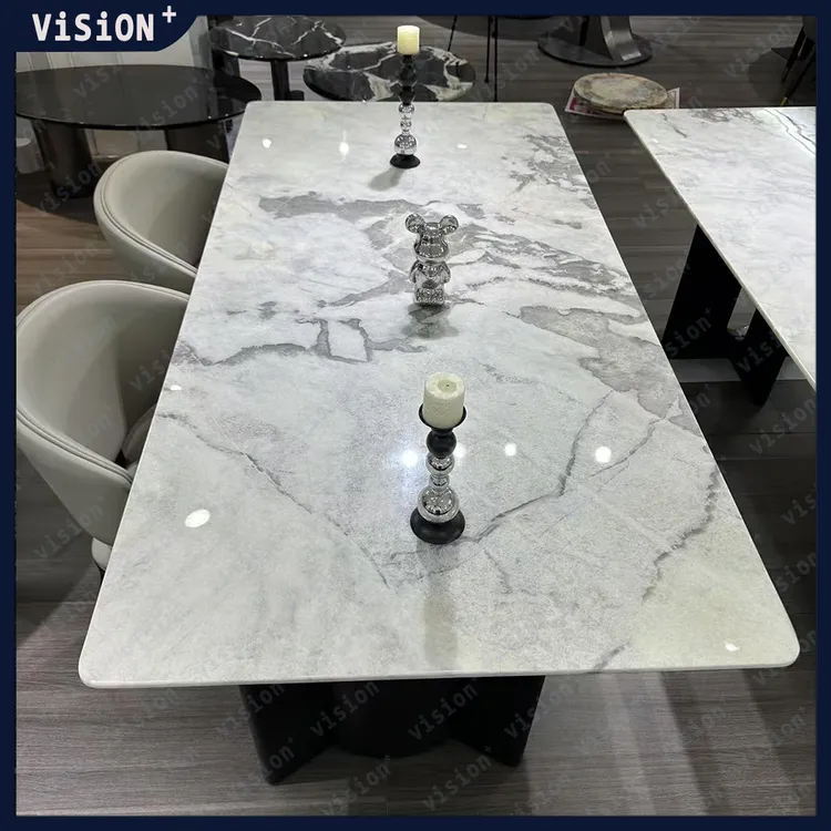进口黑钻芬迪白轻奢高端餐桌现代意式轻奢别墅纯天然奢石