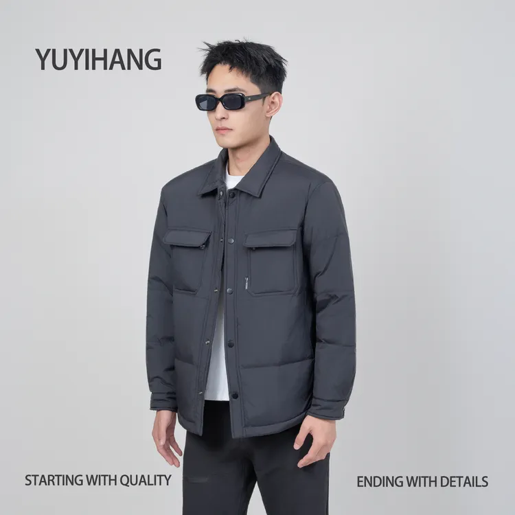【白鸭绒】羽绒服冬季新款男士翻领衬衫短款外套百搭轻薄简约保暖