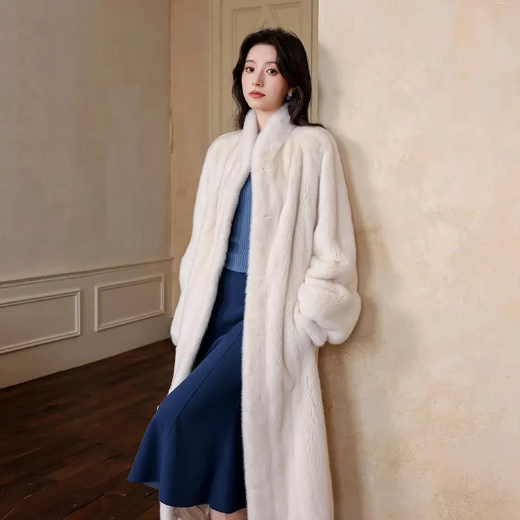 人造皮草 买 三免二“黄桃雪颂”进口全抽刀长版貂皮大衣女水貂整