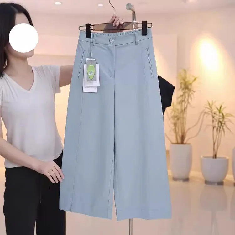 宽松显瘦垂感直筒八分裤夏季薄款胖MM大码女装百搭高腰休闲阔腿裤