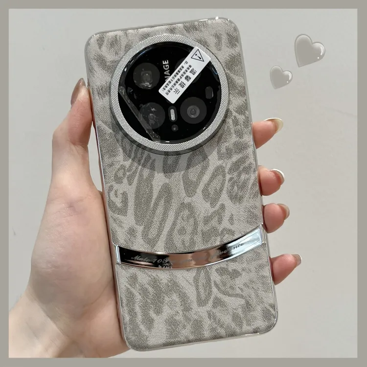适用华为mate70pro+手机壳高级电镀拼接素皮豹纹mate60/70RS新款