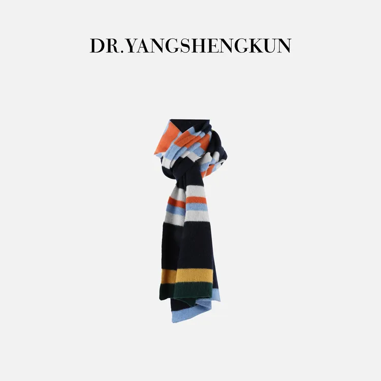 杨圣坤2025冬季新品100%羊毛撞色彩色条纹保暖披肩围巾S82510334