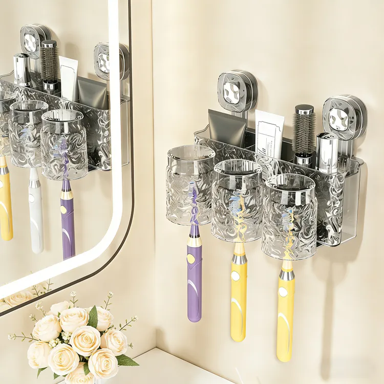 【佳立方】吸盘冰川纹牙刷架家用免打孔浴室壁挂式漱口杯牙具置物架