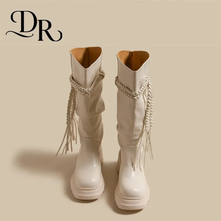 美式鞋子女款爆款2025新款2025新款沙漠旅游显瘦大筒围骑士堆堆靴