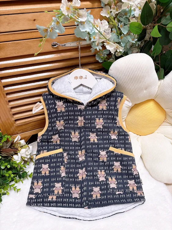 【200克厚度】儿童马甲秋冬款洋气男女童带帽夹棉背心外穿纯棉坎肩