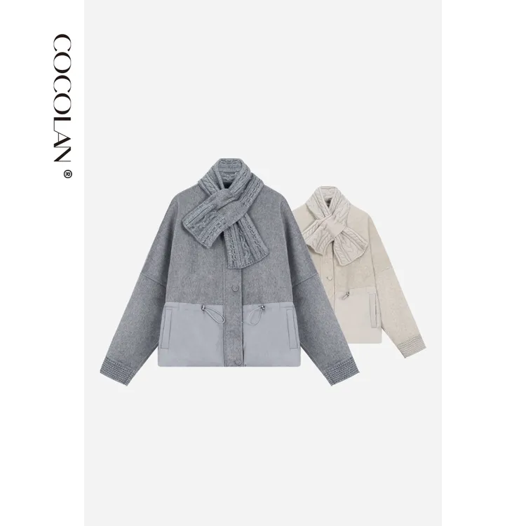 COCOLAN【稞麦】90白鹅绒大衣针织拼接短款鹅绒服女CL8YR0251