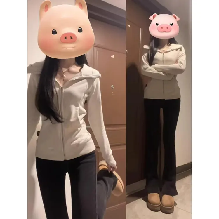 【现货】lulu修身卫衣外套女春秋季新款短款连帽修身显瘦运动上衣薄