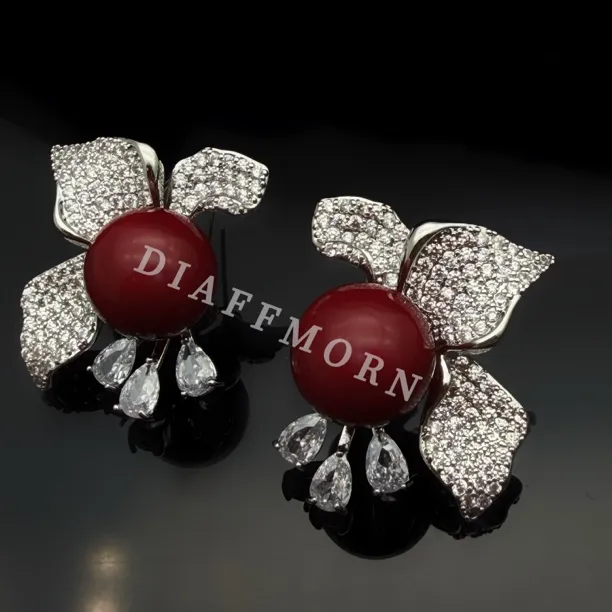 铜合金仿珍珠耳饰 DFM《叶语》重工轻奢高级感复古宫廷风树叶耳钉