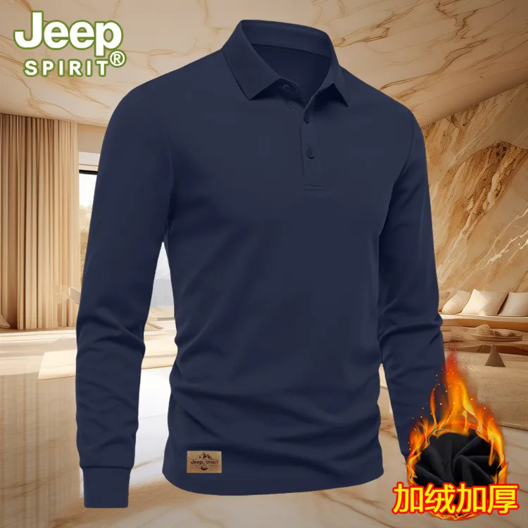 JEEP SPIRIT春秋款polo衫男士商务休闲翻领长袖T恤打底衫经典精致