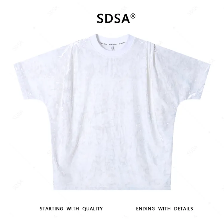 夏季高级感新款男士韩版绒面褶皱短袖T恤时尚百搭圆领简约上衣