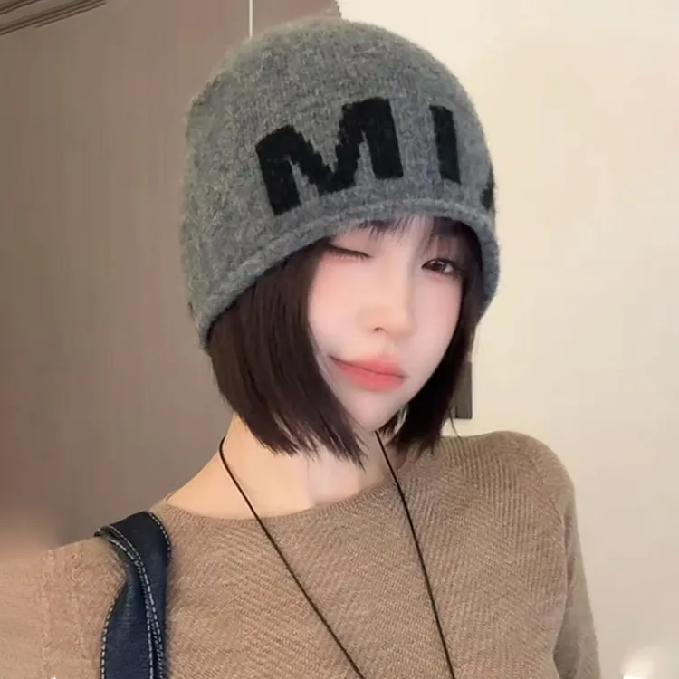 韩版ins字母刺绣包头帽子女秋冬季新款宽松大头围百搭堆堆帽冷帽