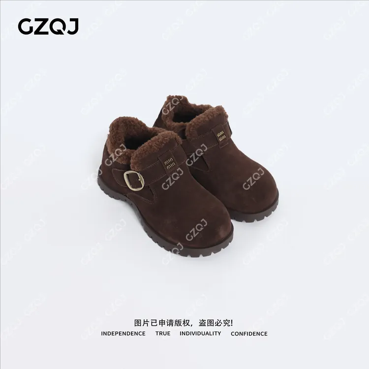 老琴私服时尚慵懒风冬季一字扣增高厚底保暖圆头米奇头勃肯鞋2132