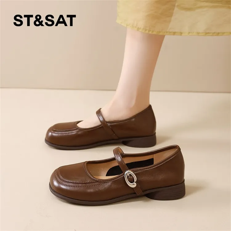 星期六玛丽珍鞋女2025新款秋季配裙子女士百搭平底浅口一字带单鞋