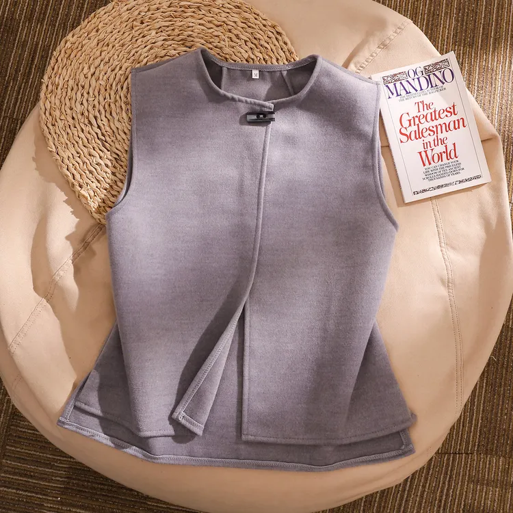 秋冬新款韩系羊毛呢马甲女2025新款时尚减龄圆领短款无袖上衣外套