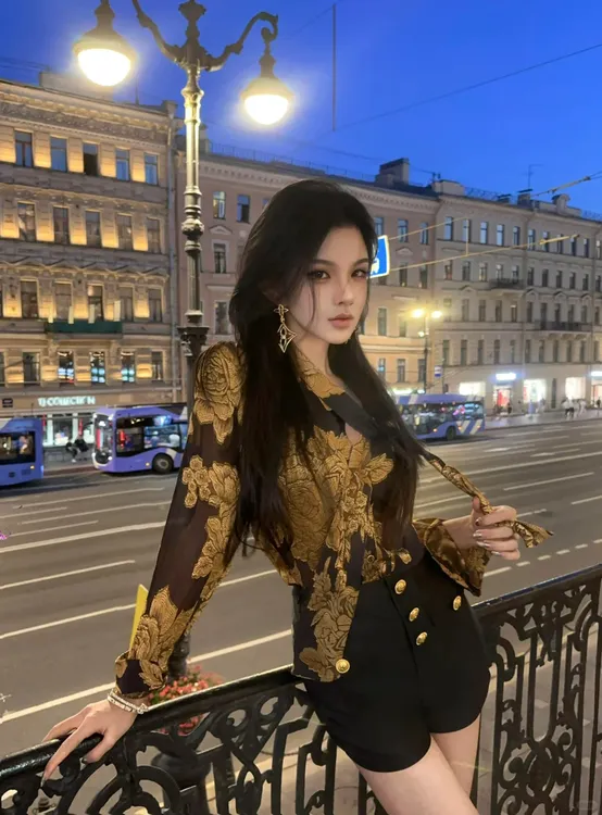 早秋新款法式小众印花长袖衬衫时尚气质百搭显瘦上衣搭配短裤套装