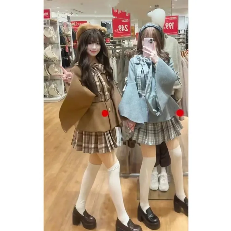 栗子海盐 2025秋冬秋冬优雅千金感甜美喇叭收腰毛呢外套裙子套装