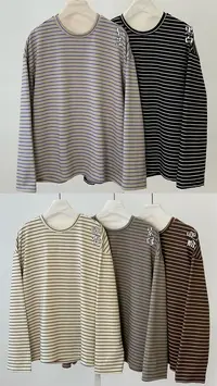 叨叨推荐款#JBJC#825365#百搭圆领条纹T恤 FL