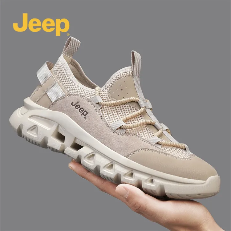 Jeep2025夏季新款网面透气运动鞋厚底减震耐磨真皮休闲户外徒步鞋