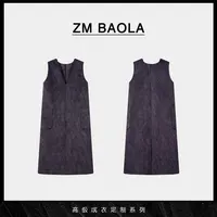 ZM BAOLA【灰调】深灰暗纹V领无袖连衣裙TB825702-M2