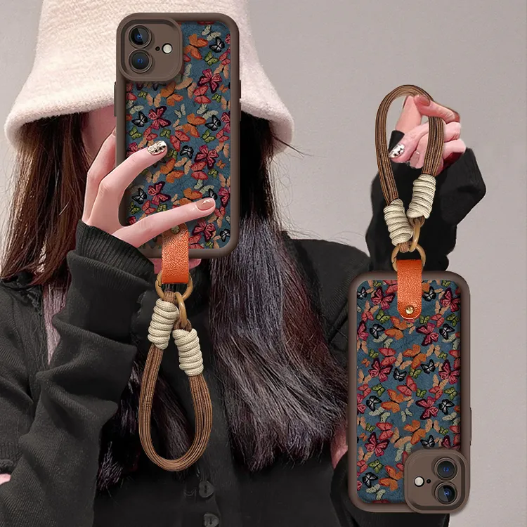 彩色蝴蝶适用苹果16pro华为P70/OPPO/VIVO红米小米15皮纹手机壳