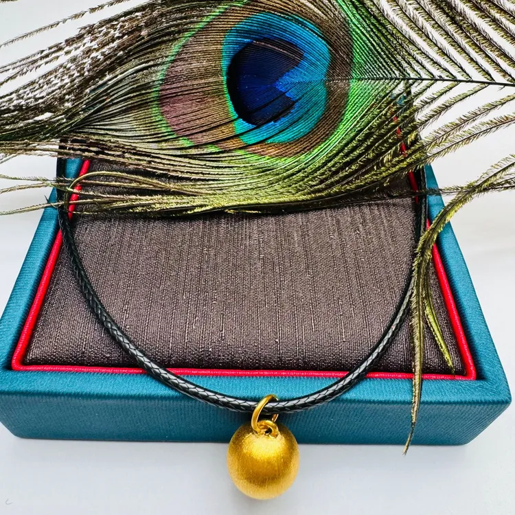 118#足金999 拉丝球吊坠 皮绳