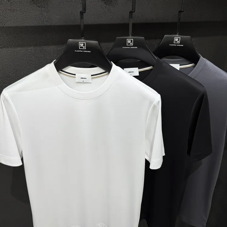 高端小圆领-柔感轻奢时尚夏季休闲商务免烫纯色丝光圆领短袖T恤