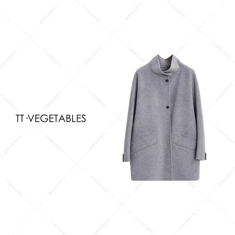 TT・VEGETABLES【序白】棉秋 羊绒澳毛长袖保暖大衣立领短外套521495