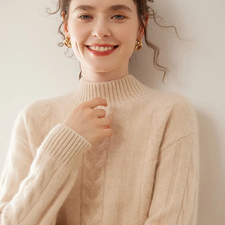 哥弟阿玛施正三股加厚100%纯山羊绒衫女半高领纯色针织毛衣打底衫
