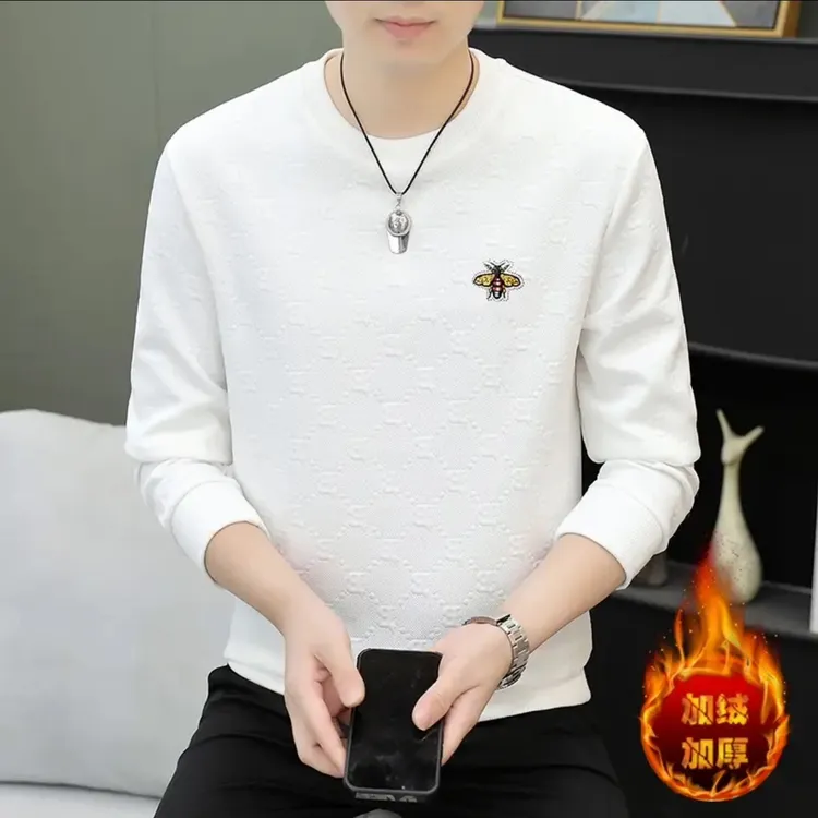 [双11热卖]狮梵希品牌210斤男士秋冬刺绣百搭提花圆领长袖卫衣