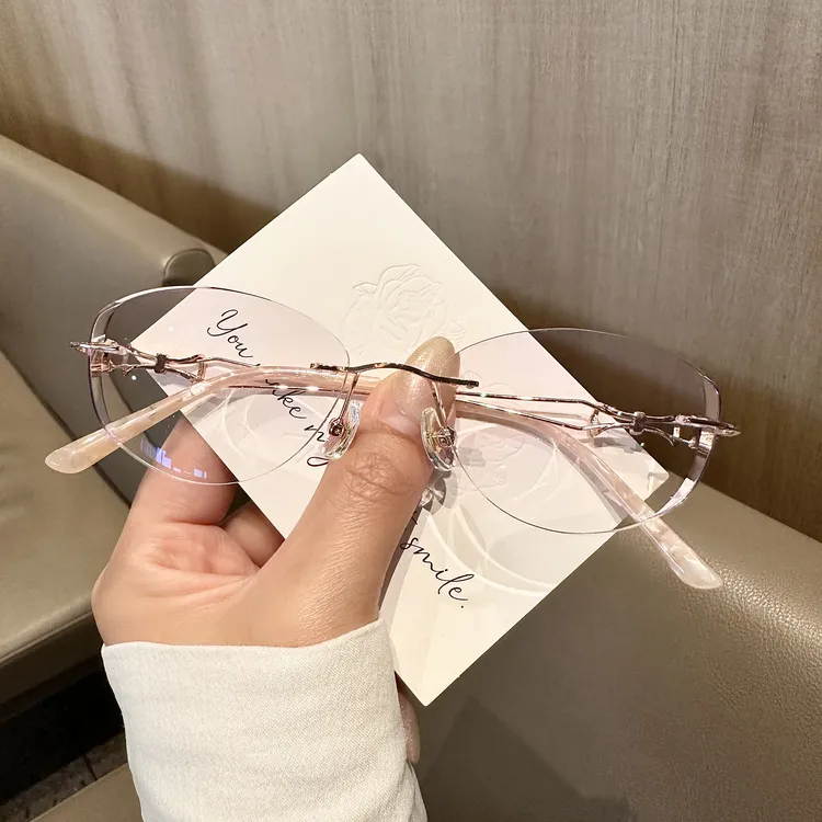 近视无框镶钻无边框近视眼镜女可配高度数小片型网红款8003