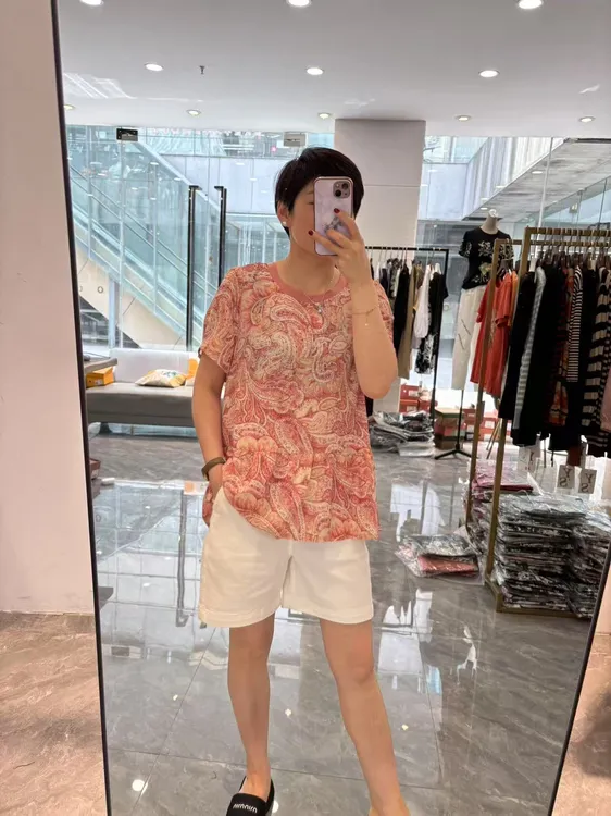 【丽丽家】夏季新款娃娃衫扎染花圆领风凉显瘦短袖546