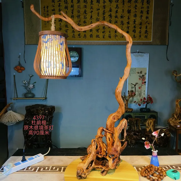 收藏级杜鹃根原木一体意境禅意根雕茶灯台灯4397