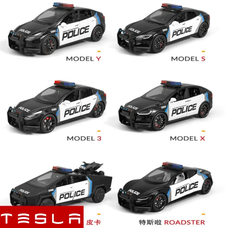 精致特斯拉警车车模合金模型皮卡汽车越野车特警察车公安110男孩