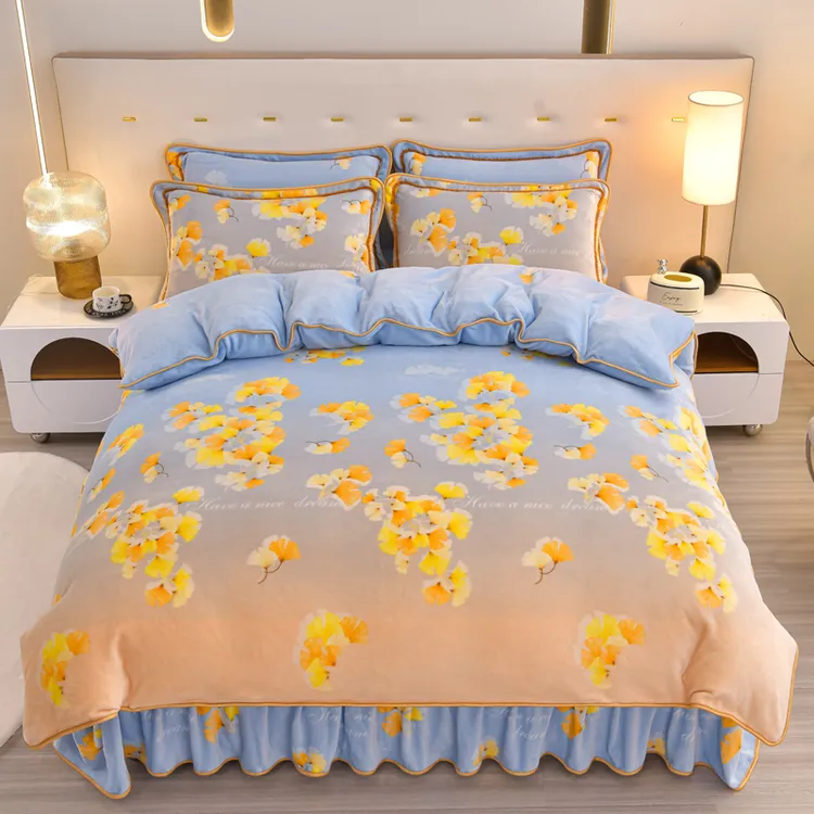 新款加厚牛奶绒四件套冬季床裙双面加绒被套双人单人床上用品爆款