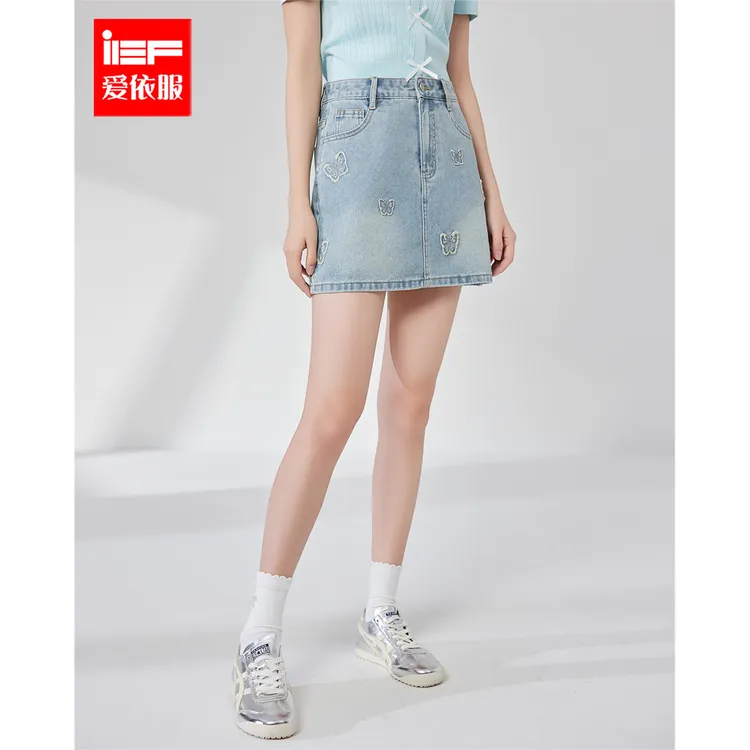IEF/爱依服短裙2025夏季通勤短款辣妹百搭简约时尚减龄女牛仔A裙