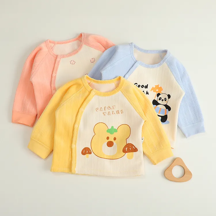 婴儿冬季保暖上衣新生儿无骨加厚内衣男女宝宝加绒长袖外套内穿