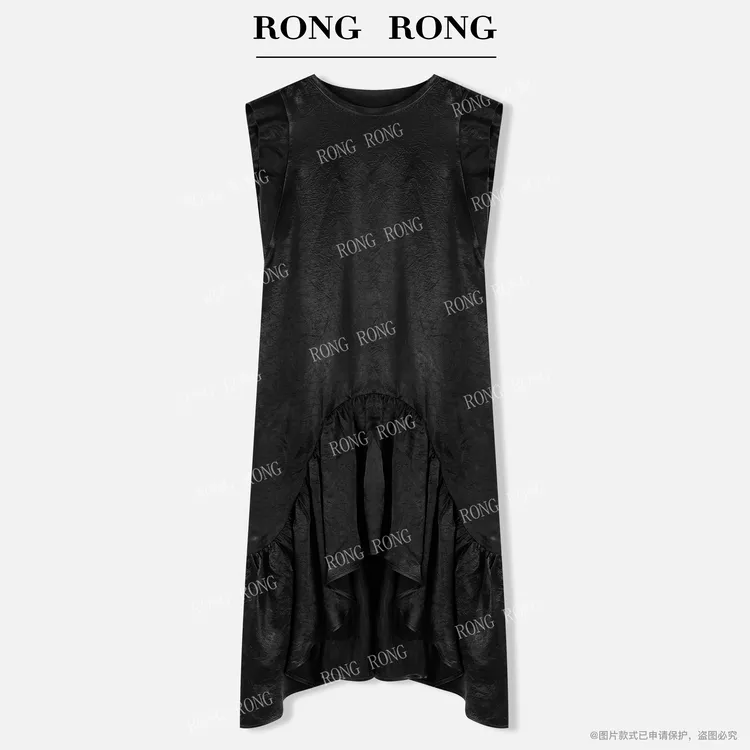 溶溶【暗夜玫瑰】RONGRONG 100二醋酸飞飞袖不规则连衣裙F-Z0070
