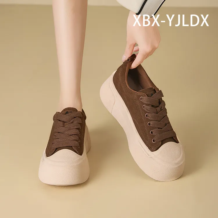 头层牛皮软底低帮时尚女5cm-XBX-YJLDX厚底百搭饼干鞋圆头休闲