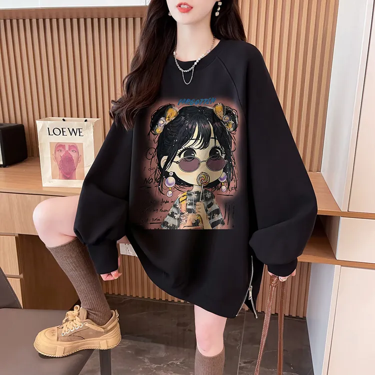 设计感卡通卫衣女2025秋冬新款韩版中长款慵懒风加绒大码长袖上衣