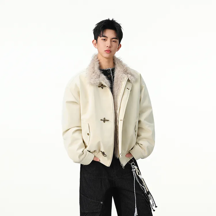 LIGGICC「暗裔雕」染尖托卡长毛飞机扣哈灵顿pu皮衣座山雕棉服夹克