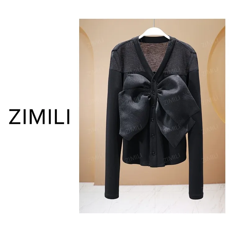 【亮哥女装】2025秋冬新品耀夜黑拼贴网纱时尚开衫休闲上衣26018-A2