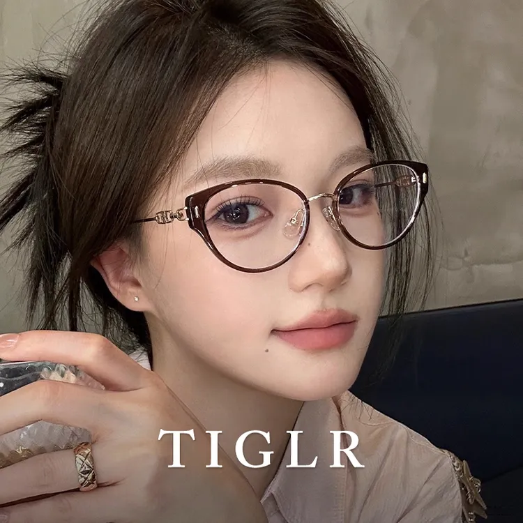 帝格勒复古猫眼眼镜框女近视冷茶色显白素颜神器平光防蓝光眼睛架