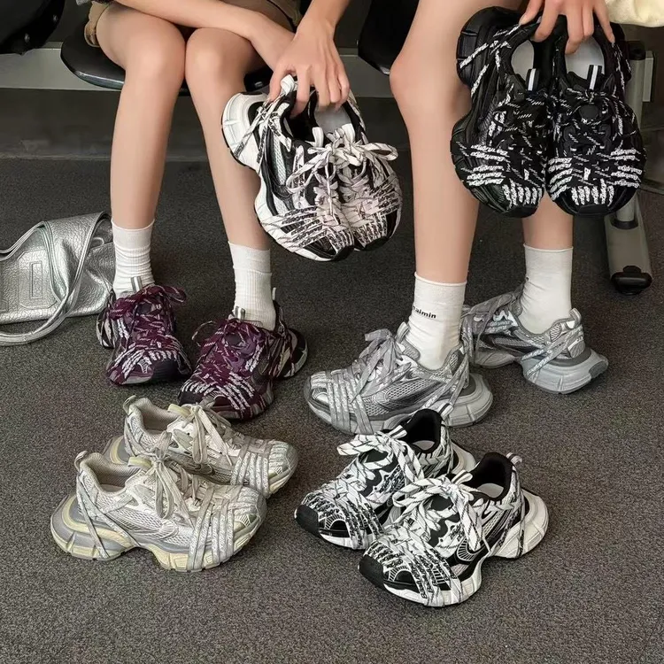 巴黎3XL绑带老爹鞋女2025新款炸街爆款厚底增高休闲运动情侣鞋男