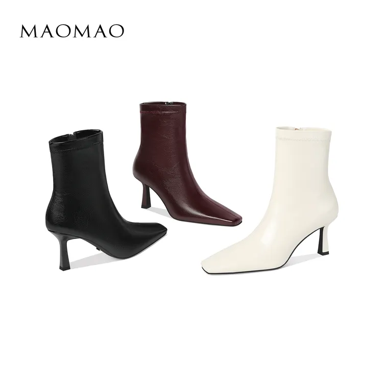 【跟高7cm】2025年冬季新款纯色方头细跟高跟侧拉链气质百搭女