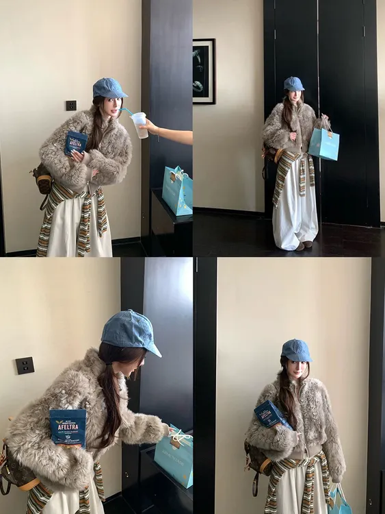  HENGXIN2025秋冬新款网红款毛毛外套小短款