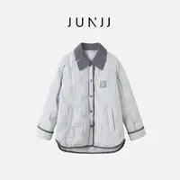 杰瑞【意威鹅绒服】韩系休闲撞色鹅绒外套女秋冬季厚款宽松羽绒服