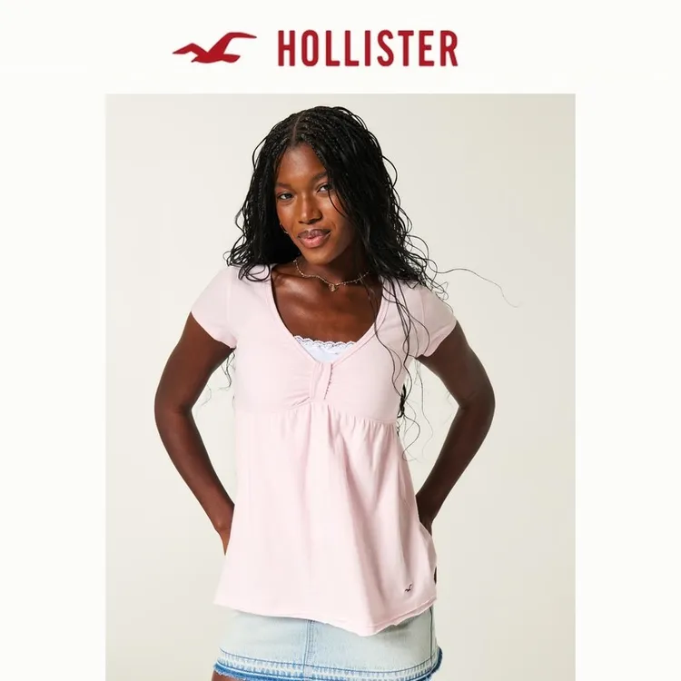 Hollister小海鸥图案美式内搭打底短袖T恤26春新款女装339-6087