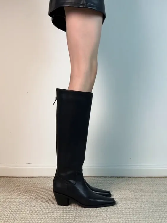 升级版时尚气质复古小方头高筒骑士靴秋冬新款增高6cm显瘦长靴子