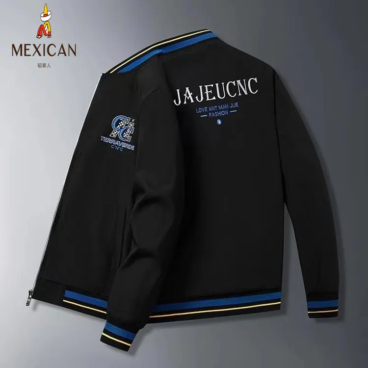 稻草人春秋季夹克痞帅高级感潮牌休闲刺绣黑色上衣服男士百搭外套